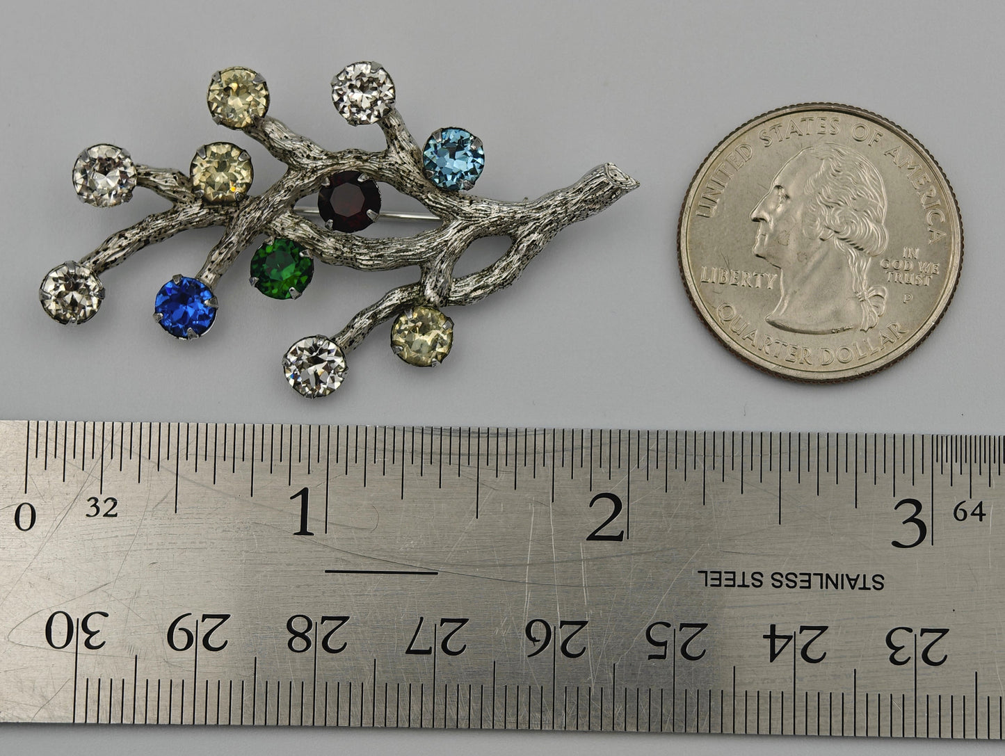 Van Dell Sterling Silver Tree Branch with 11 Birthstones Brooch