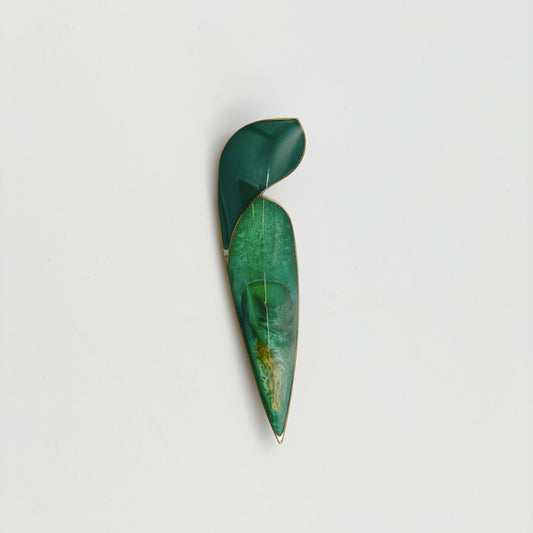Dark Green and Gold Abstract Brooch - Enameled - Vintage 80s