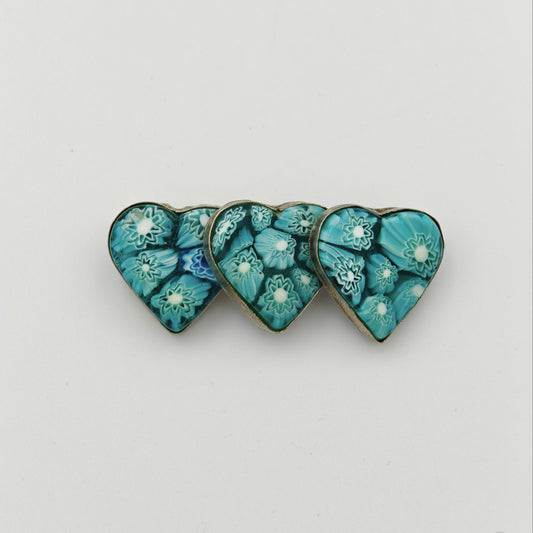 Teal Murano Glass - 3 Hearts Pin