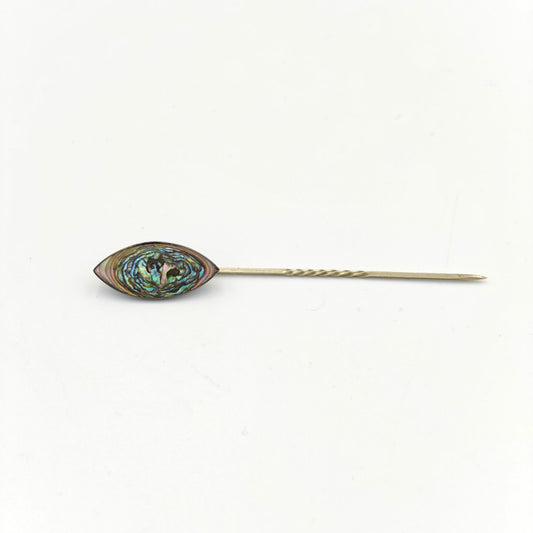 Abalone Setting In Sterling Silver Hat Pin - Sterling Silver Stick Pin For Man's Ascot- Victorian Hat Pin