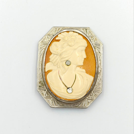 Celluloid Victorian Style Cameo Brooch