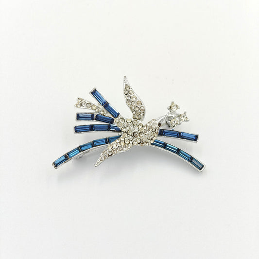 Gorgeous Crystal Magpie Pin/Brooch in Blue and Clear Crystal - Bridal Jewlery