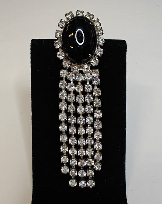 Black Bakelite Brooch/Pin with Cascading Crystals