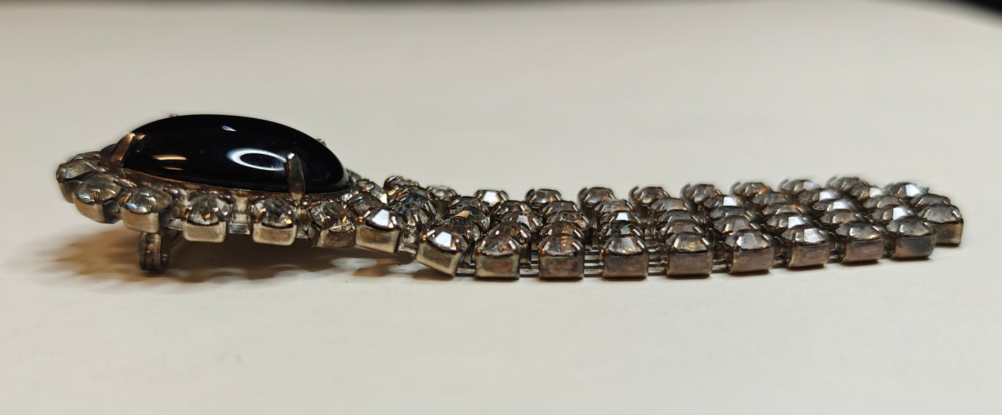 Black Bakelite Brooch/Pin with Cascading Crystals