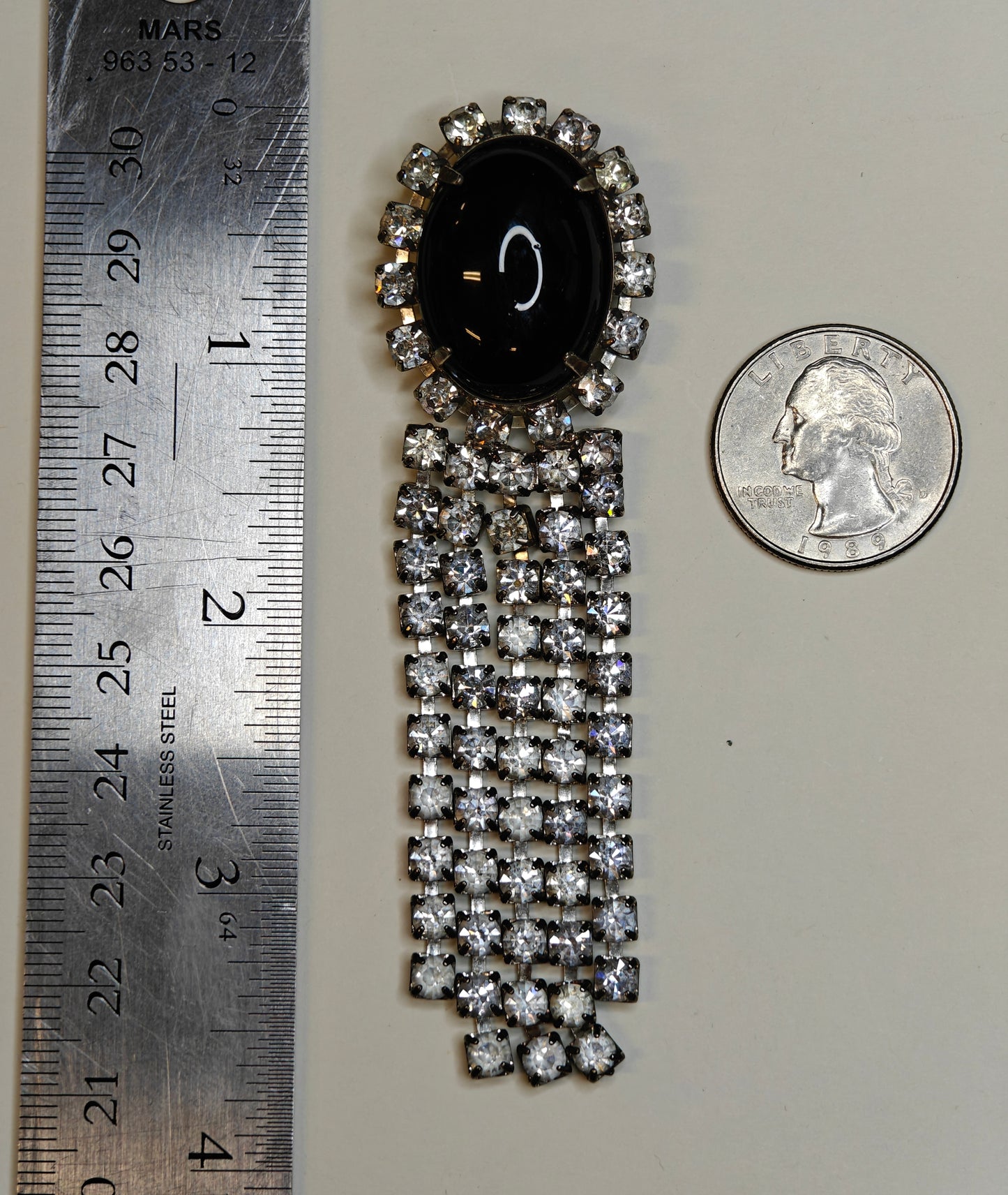 Black Bakelite Brooch/Pin with Cascading Crystals