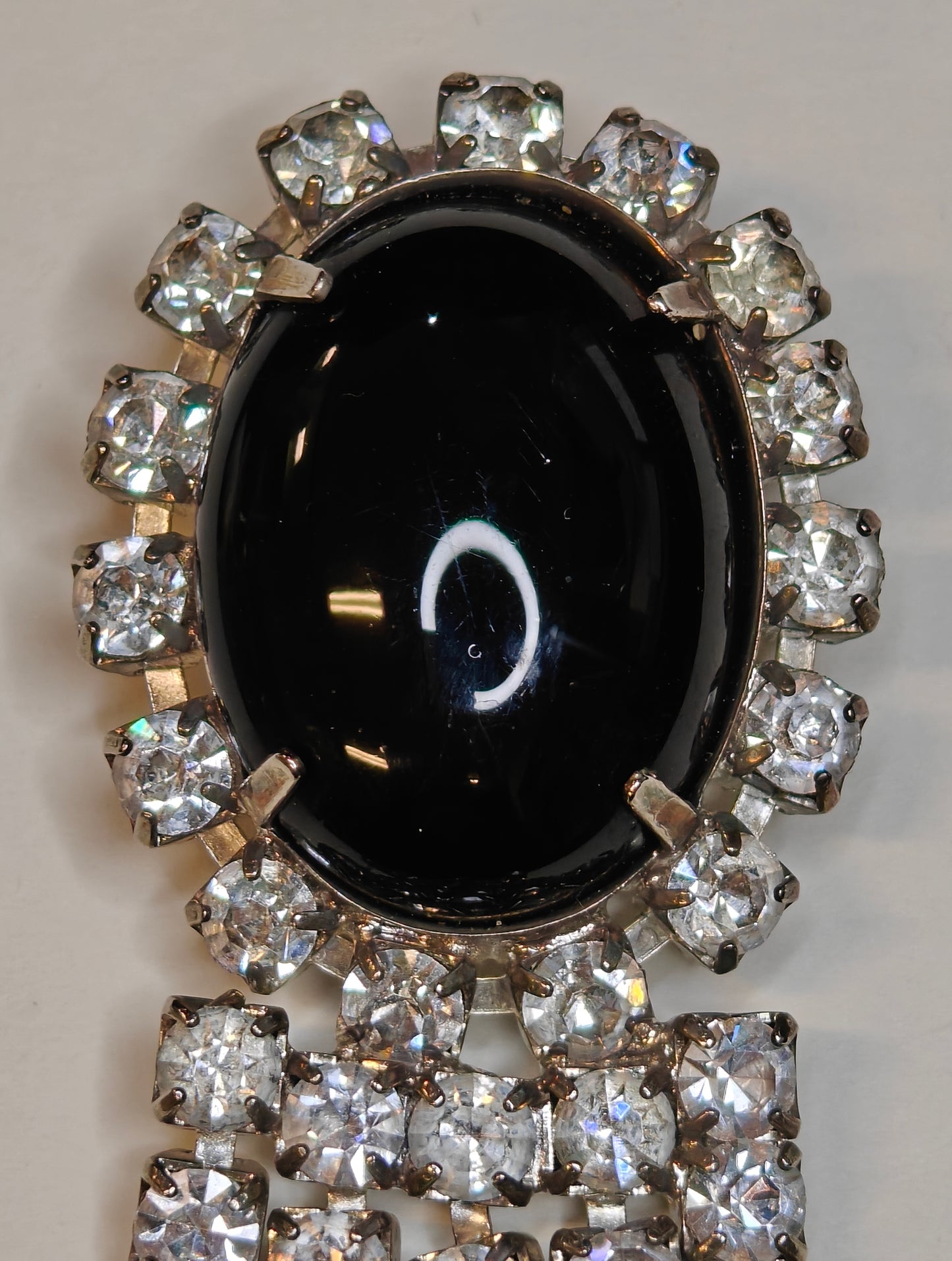 Black Bakelite Brooch/Pin with Cascading Crystals