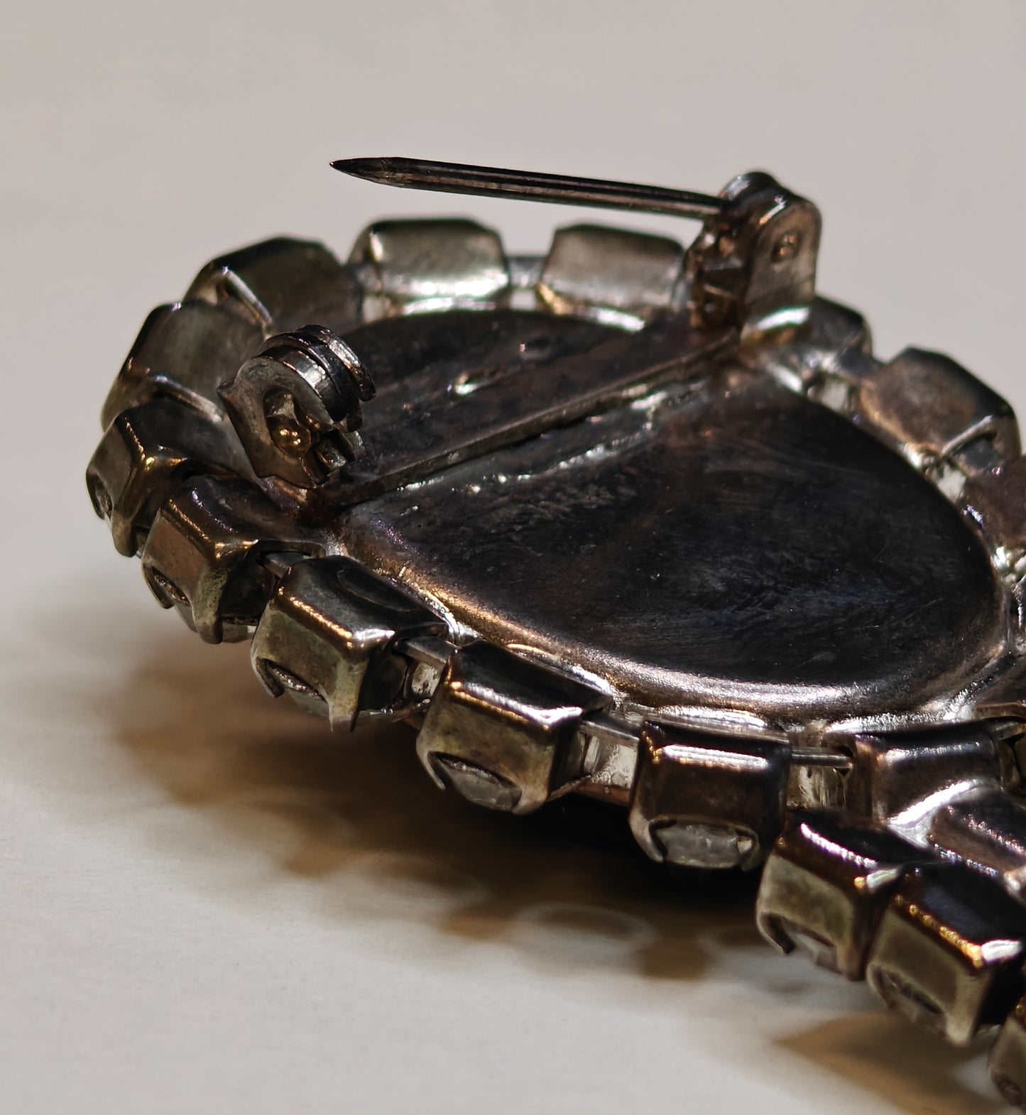 Black Bakelite Brooch/Pin with Cascading Crystals