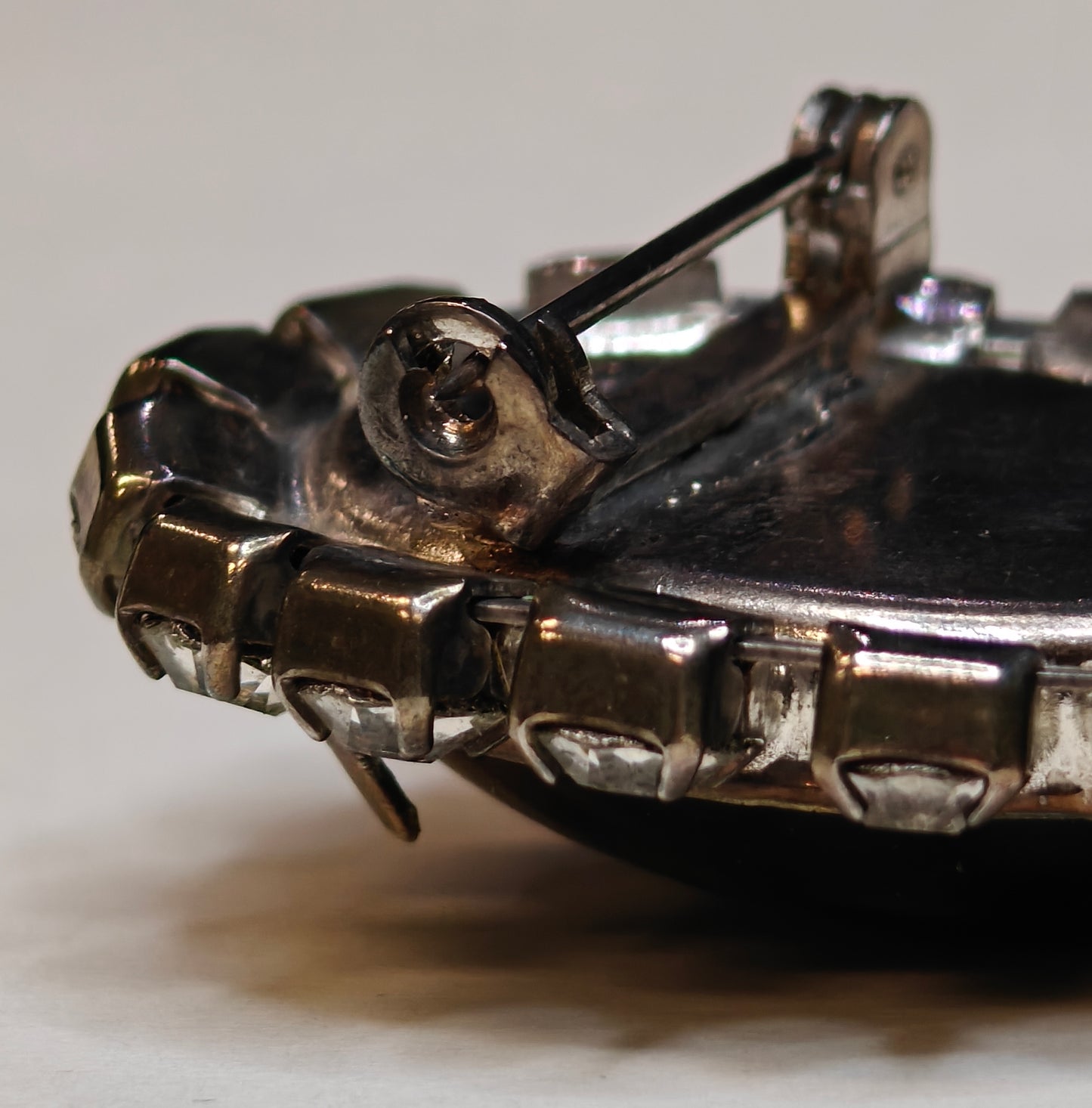 Black Bakelite Brooch/Pin with Cascading Crystals