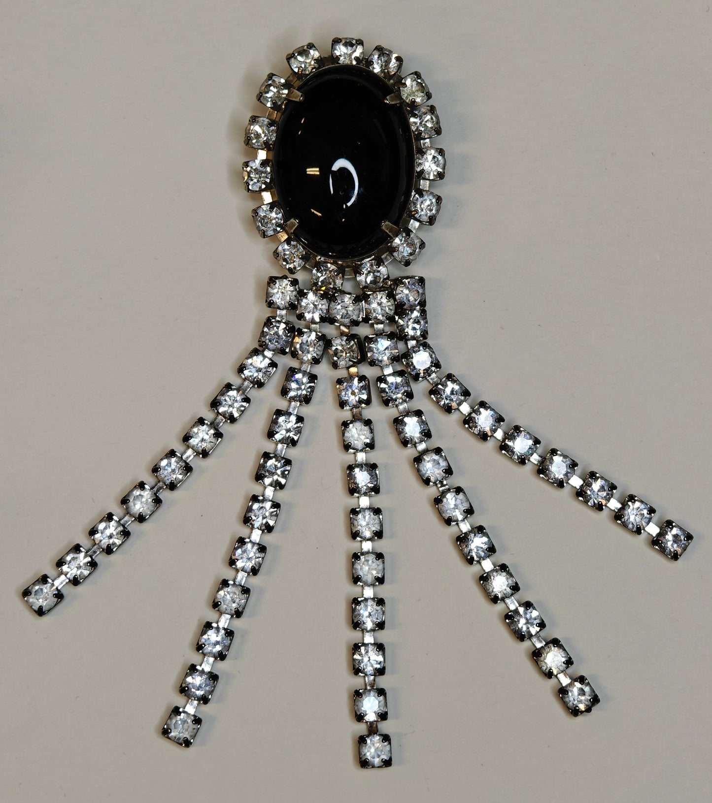 Black Bakelite Brooch/Pin with Cascading Crystals