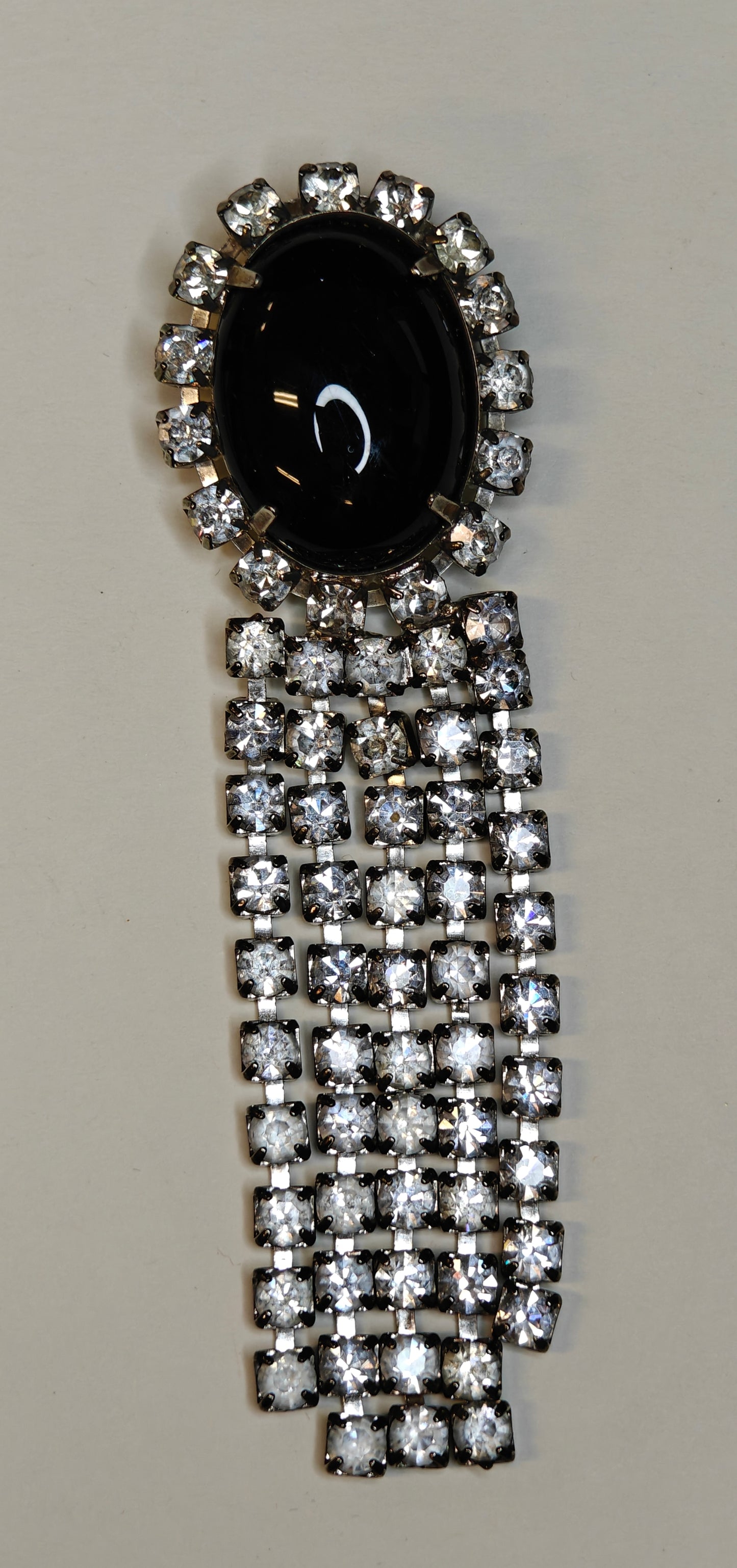 Black Bakelite Brooch/Pin with Cascading Crystals