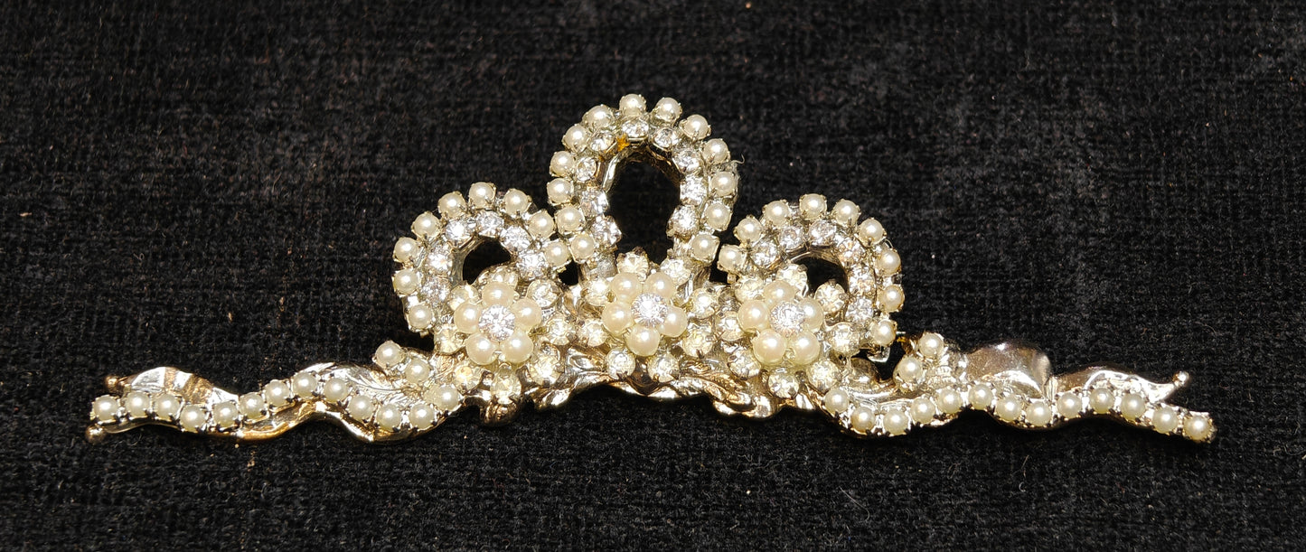 Austrian Crystal and Pearl Tiara Pin/Brooch - Wedding/Prom