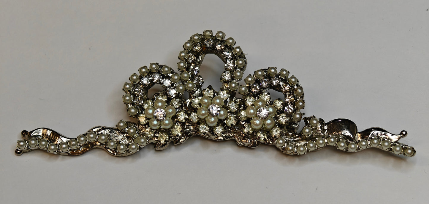 Austrian Crystal and Pearl Tiara Pin/Brooch - Wedding/Prom