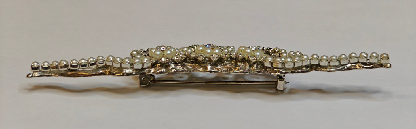 Austrian Crystal and Pearl Tiara Pin/Brooch - Wedding/Prom
