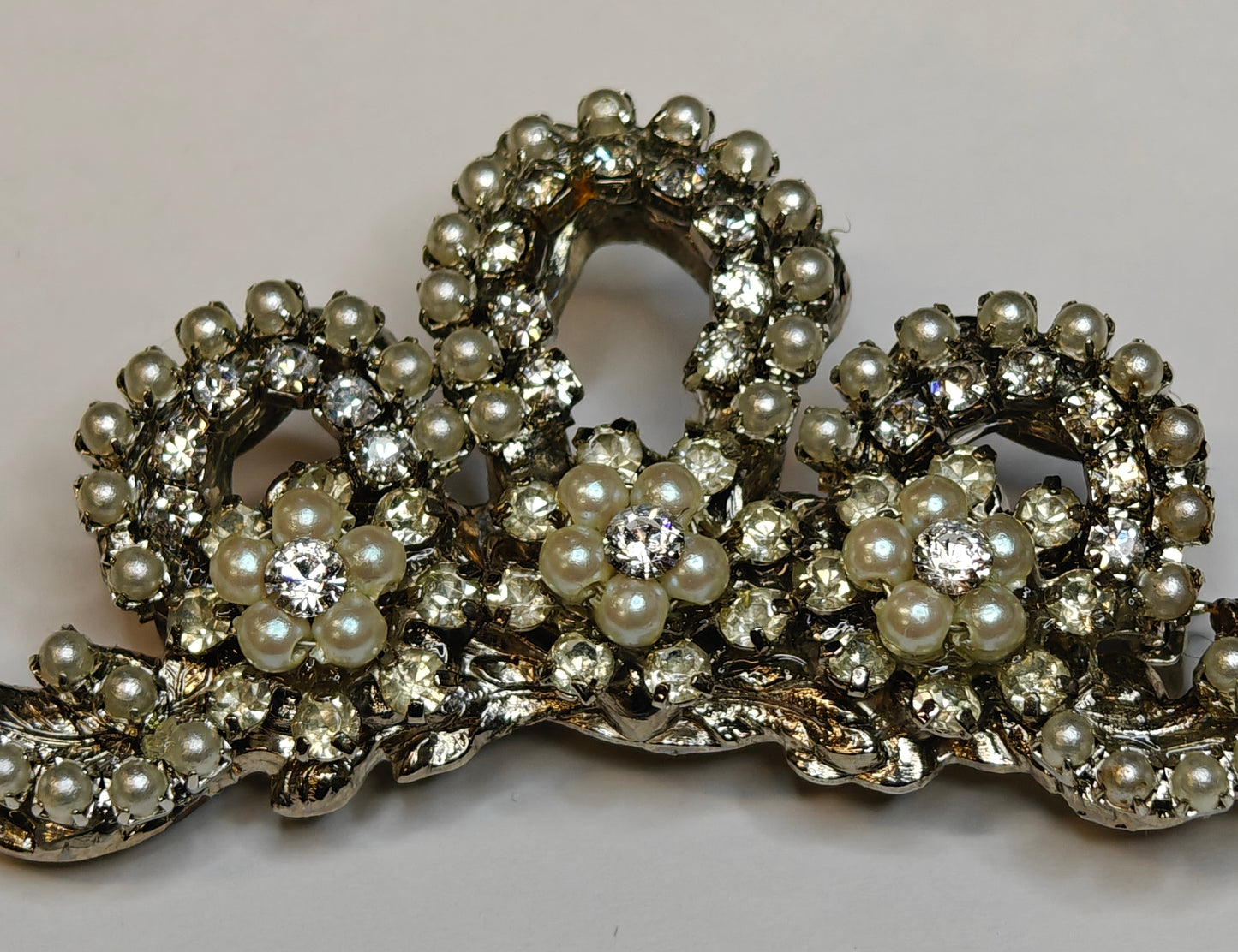 Austrian Crystal and Pearl Tiara Pin/Brooch - Wedding/Prom