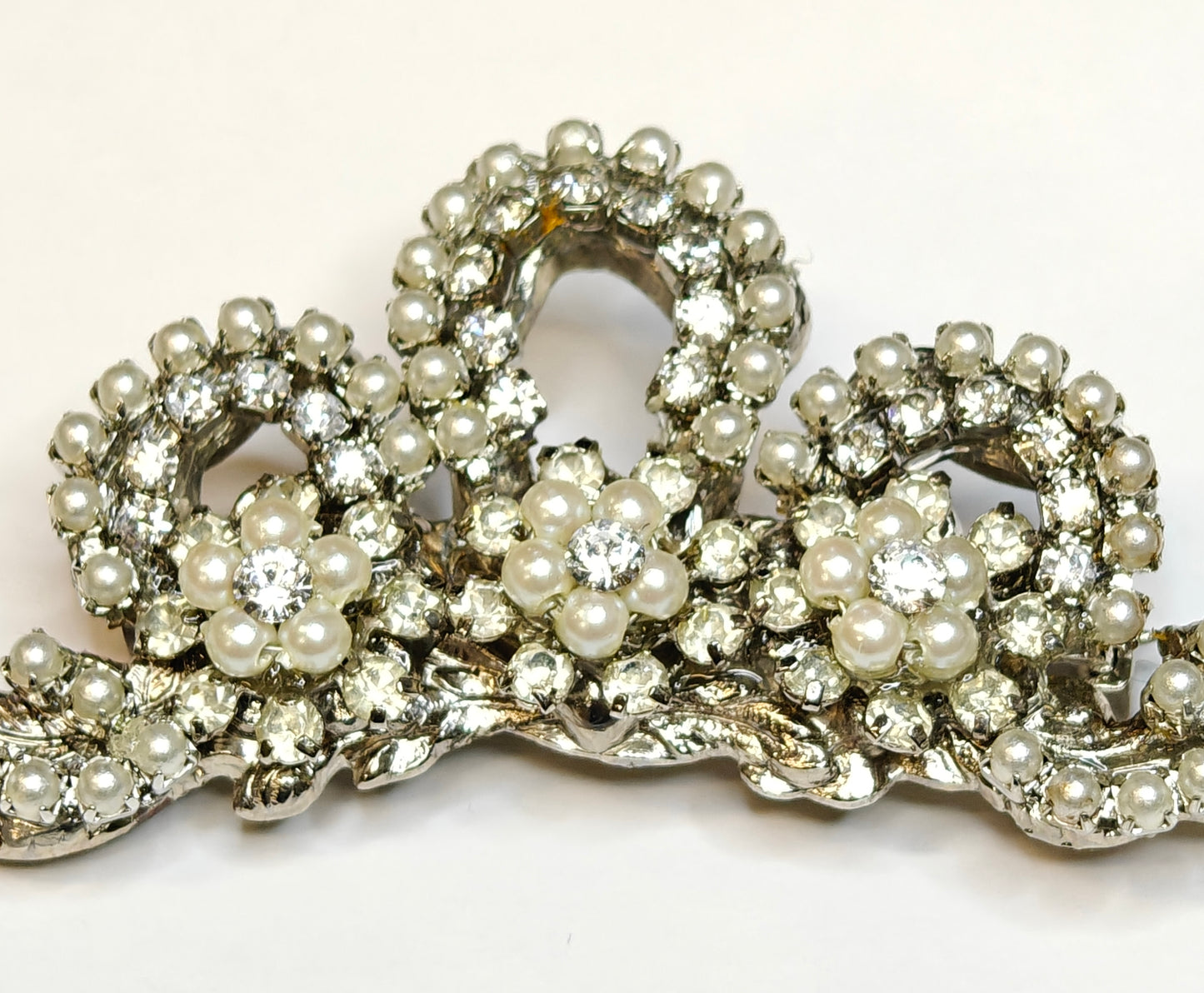 Austrian Crystal and Pearl Tiara Pin/Brooch - Wedding/Prom