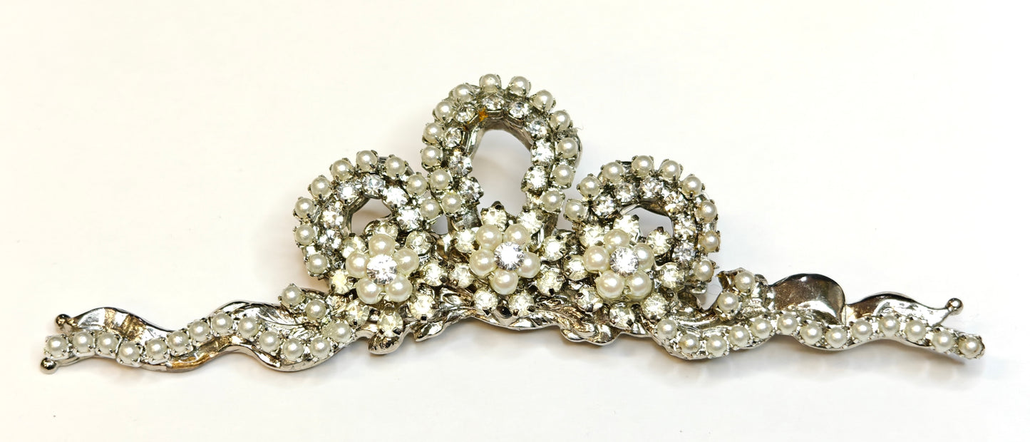 Austrian Crystal and Pearl Tiara Pin/Brooch - Wedding/Prom