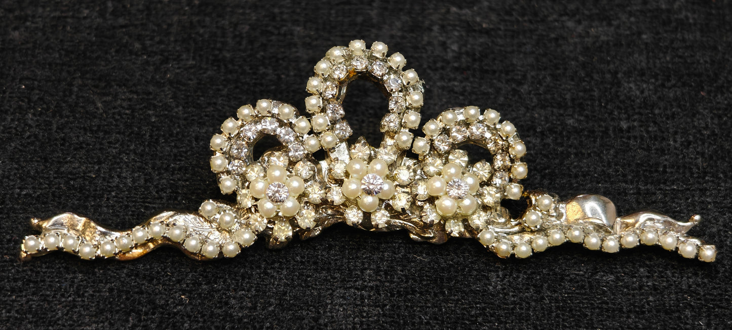 Austrian Crystal and Pearl Tiara Pin/Brooch - Wedding/Prom