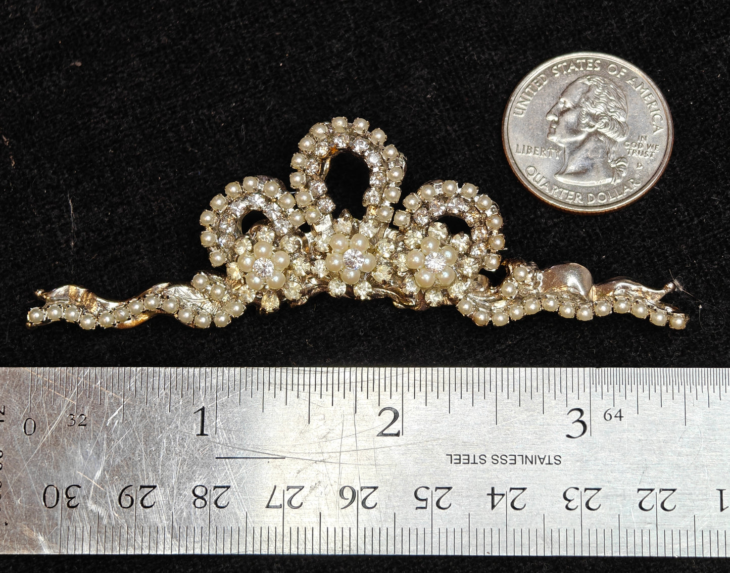Austrian Crystal and Pearl Tiara Pin/Brooch - Wedding/Prom