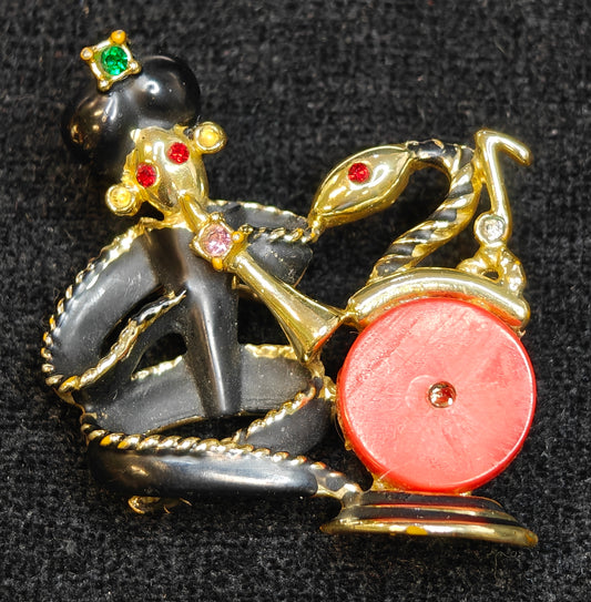 Snake Charmer Brooch With Bakelite Disk - Vintage 1930s Jewelry