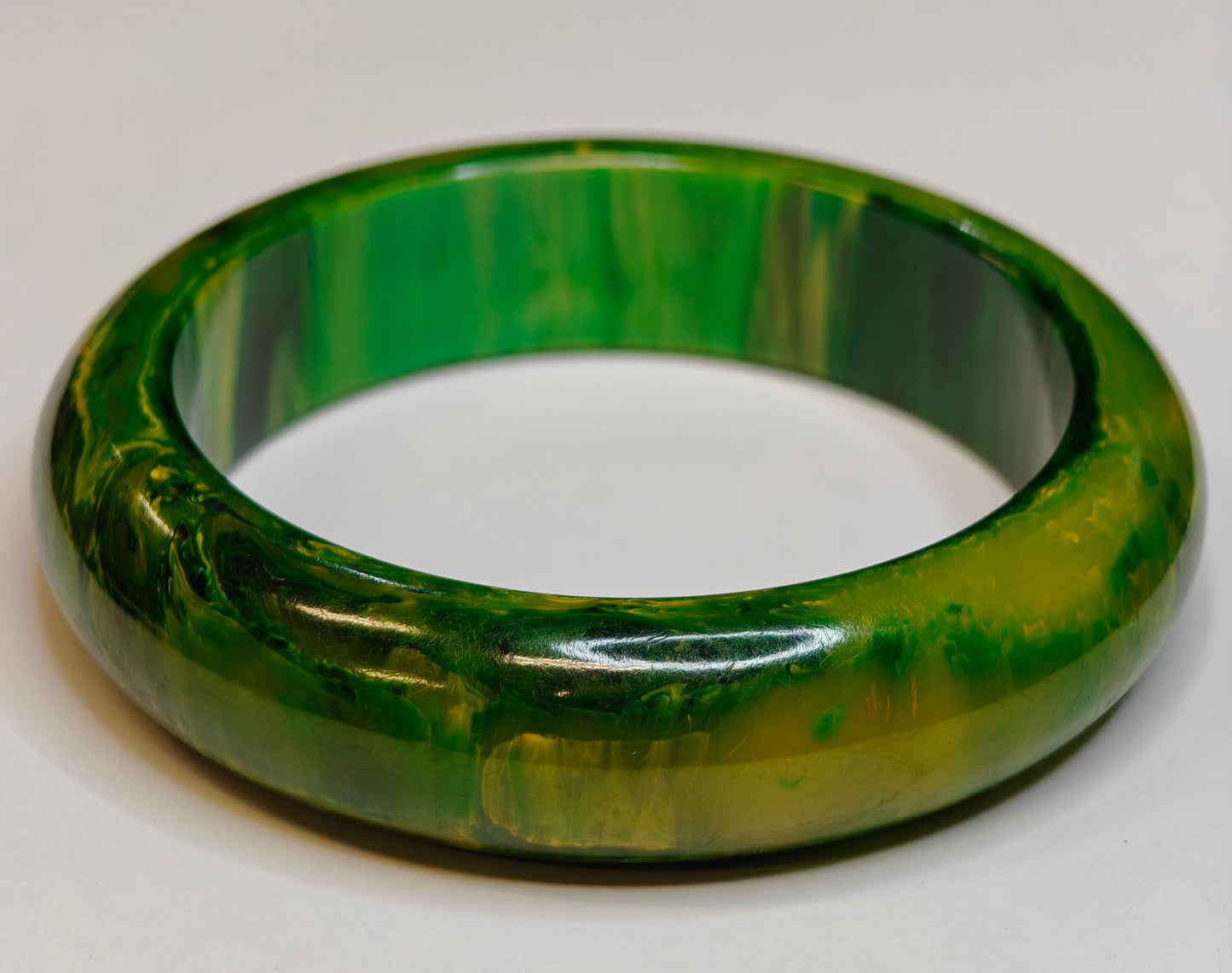 Bakelite Vintage Bangle Marbled Yellow and Green - Bakelite Bracelet
