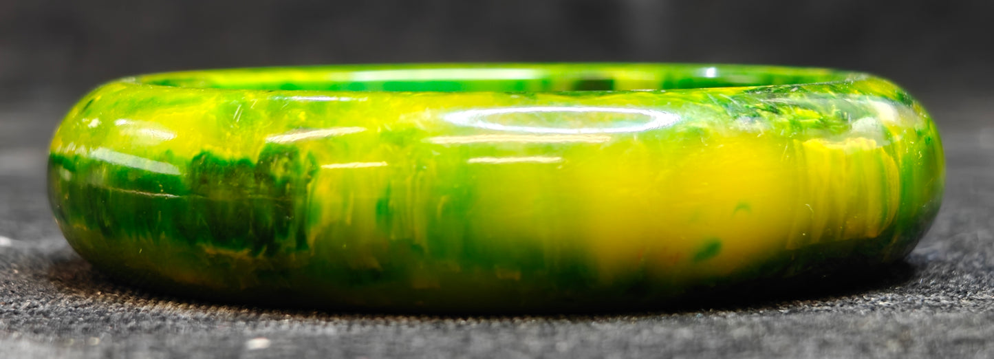 Bakelite Vintage Bangle Marbled Yellow and Green - Bakelite Bracelet
