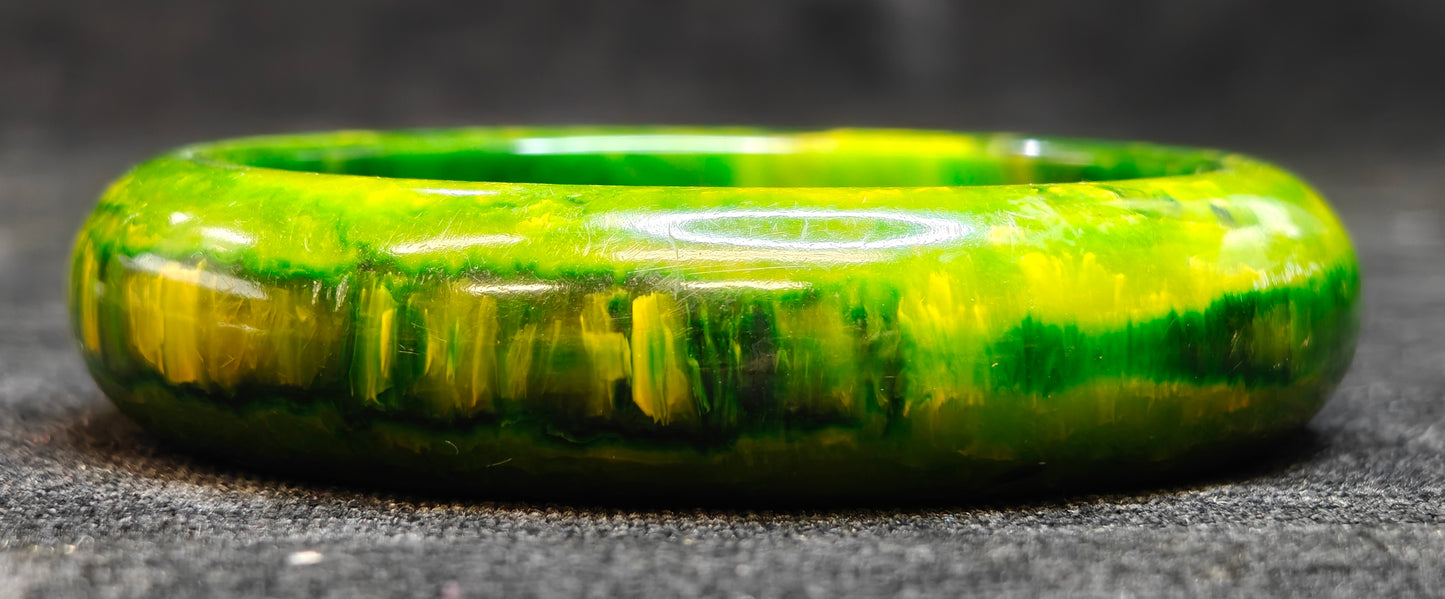 Bakelite Vintage Bangle Marbled Yellow and Green - Bakelite Bracelet