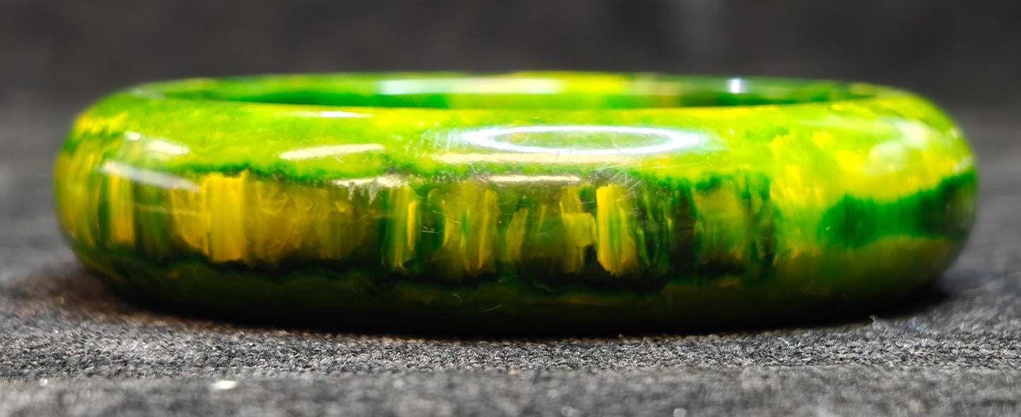 Bakelite Vintage Bangle Marbled Yellow and Green - Bakelite Bracelet
