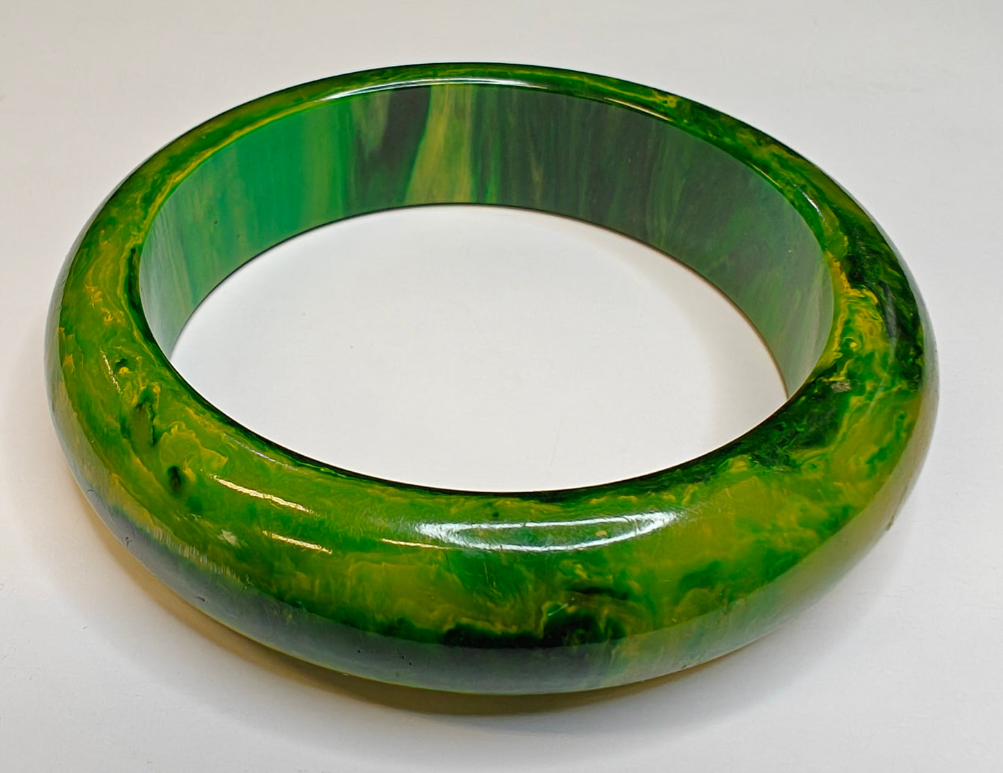 Bakelite Vintage Bangle Marbled Yellow and Green - Bakelite Bracelet