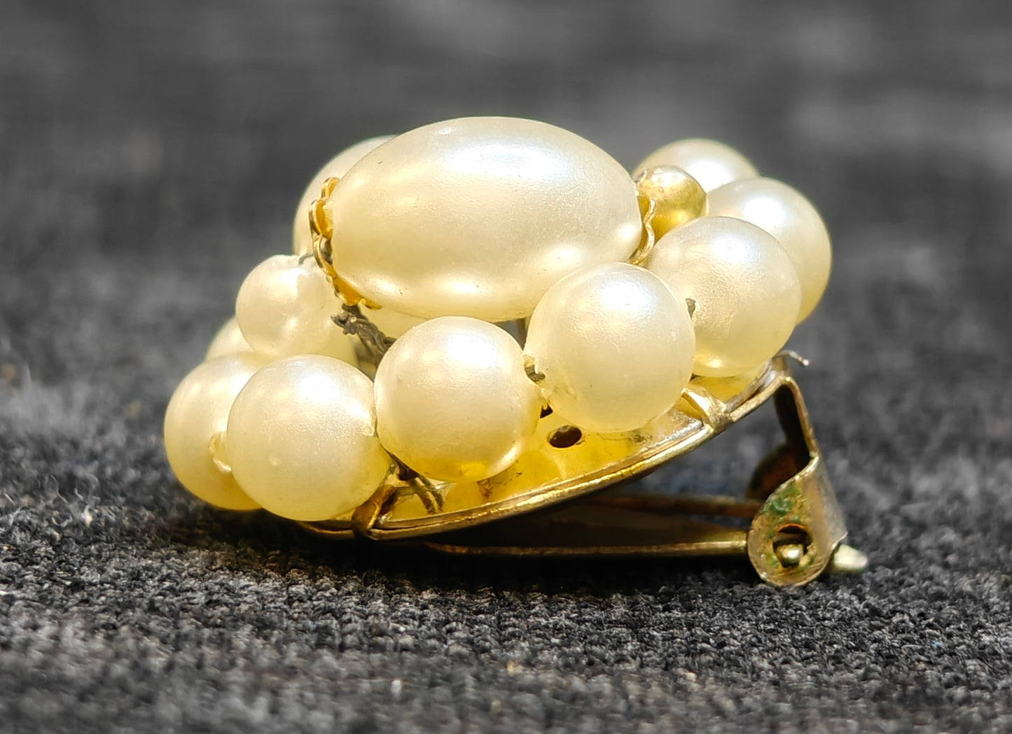 Hong Kong Beaded Faux Pearl Bead Cluster Clip-on Earrings