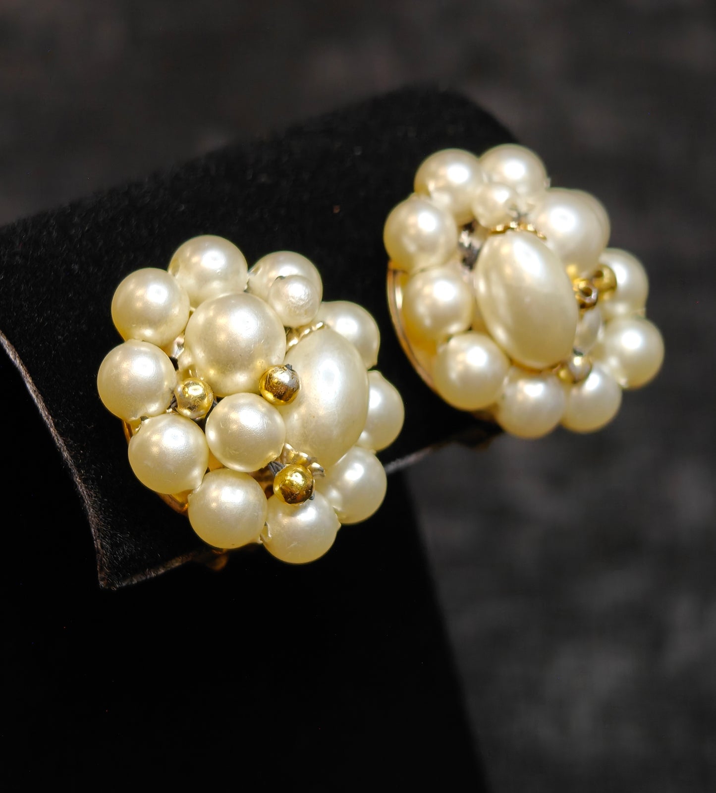 Hong Kong Beaded Faux Pearl Bead Cluster Clip-on Earrings