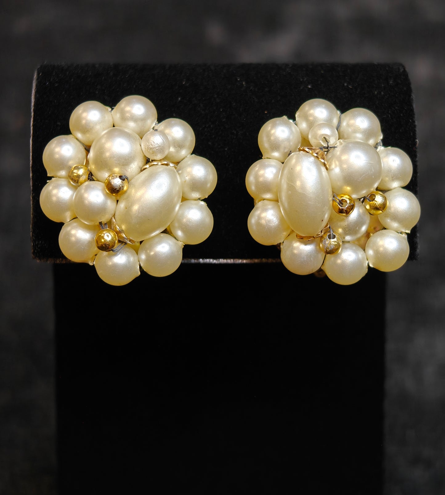 Hong Kong Beaded Faux Pearl Bead Cluster Clip-on Earrings