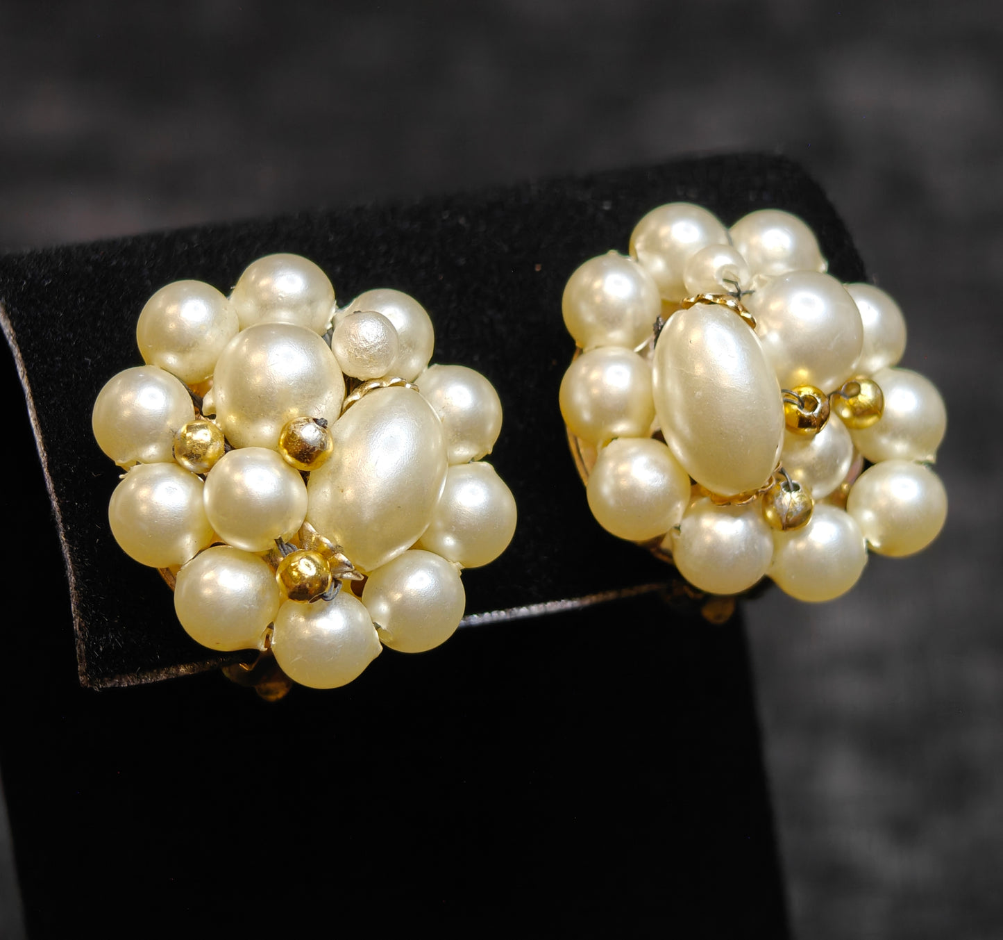 Hong Kong Beaded Faux Pearl Bead Cluster Clip-on Earrings