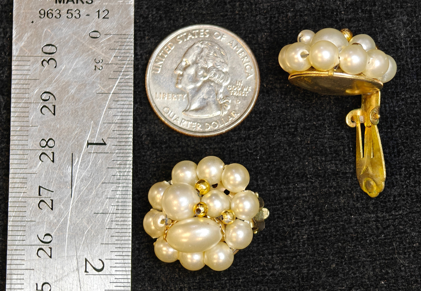 Hong Kong Beaded Faux Pearl Bead Cluster Clip-on Earrings