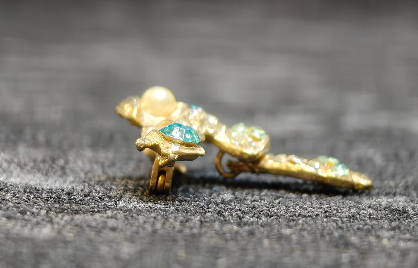 Chinese Farmer Moveable Pins Blue Rhinestone and Pearl Set of 2