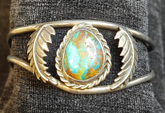 Tom Morgan Native American Turquoise and Silver Cuff Bracelet