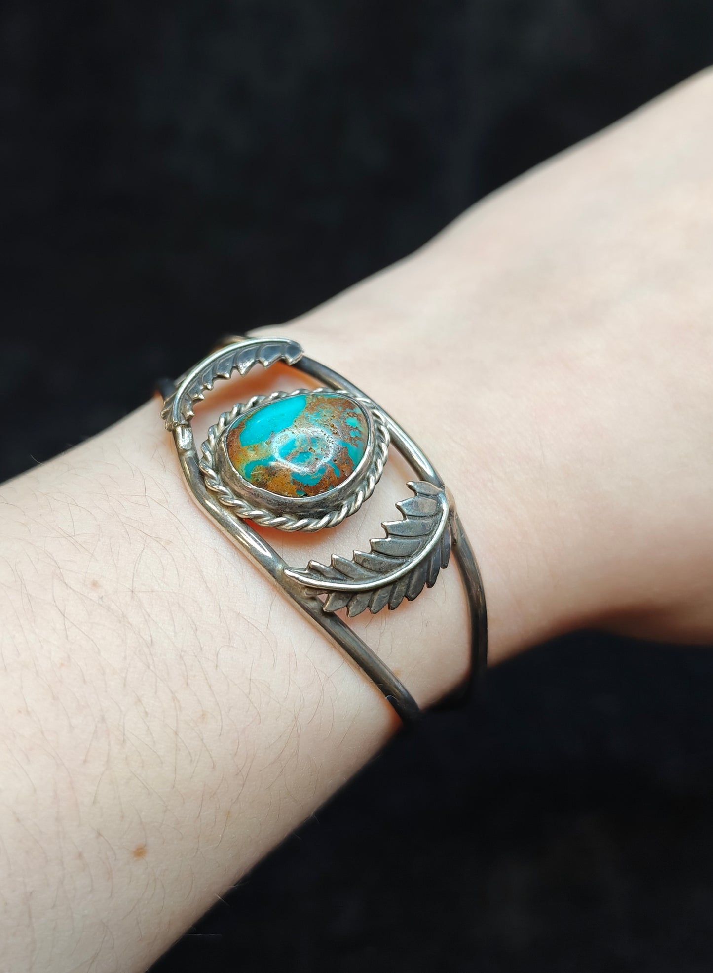 Tom Morgan Native American Turquoise and Silver Cuff Bracelet