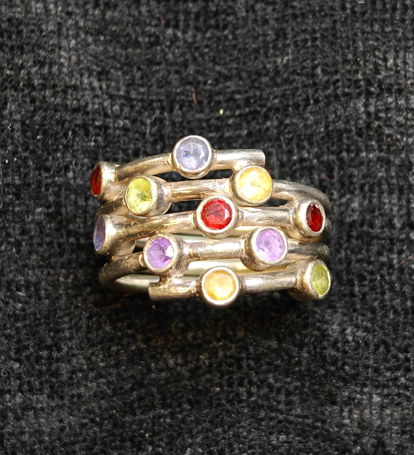 LAXMI 925 Silver Spiral Band Ring With 11 Separate Gemstone Settings - Size 7