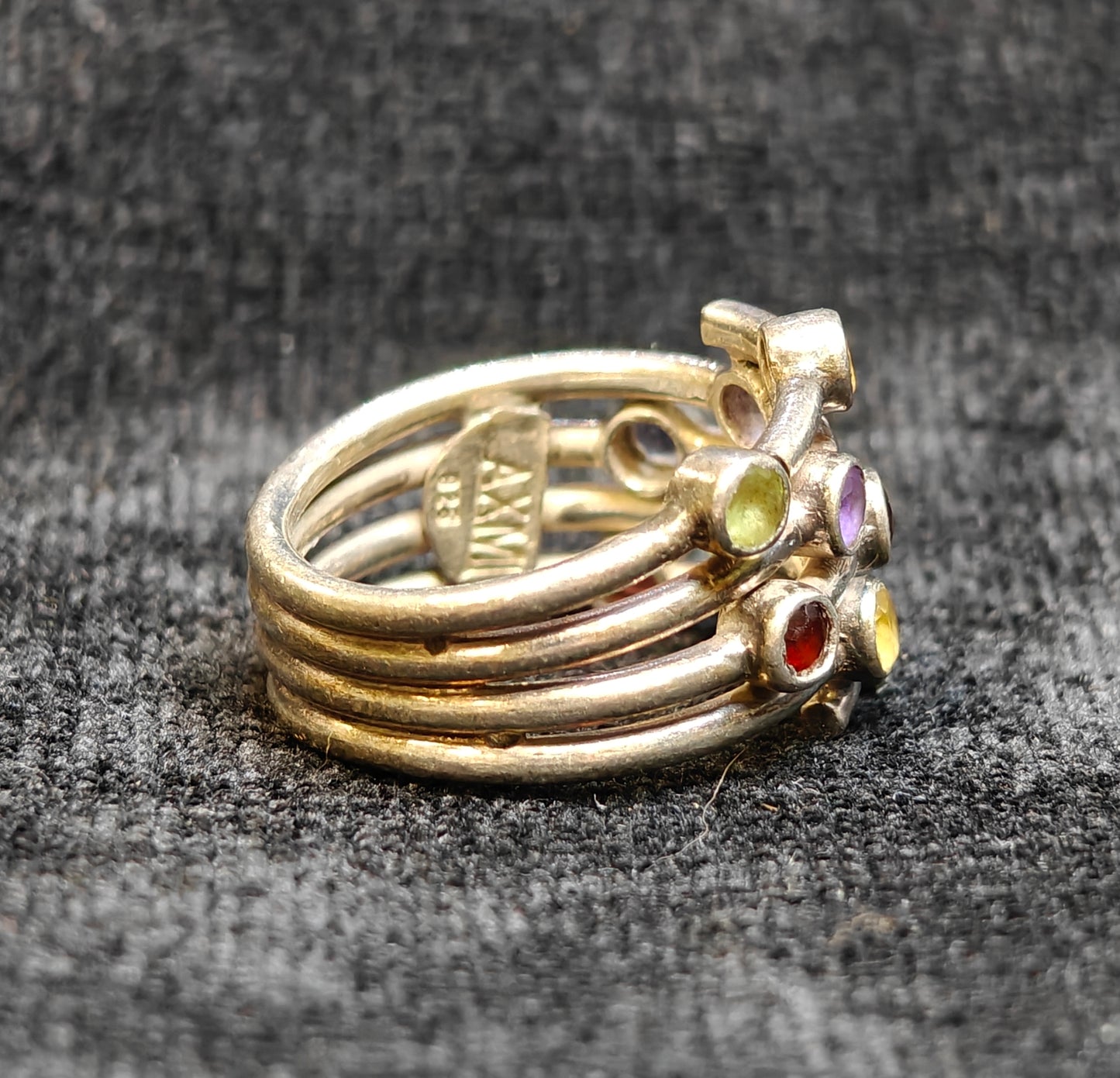 LAXMI 925 Silver Spiral Band Ring With 11 Separate Gemstone Settings - Size 7