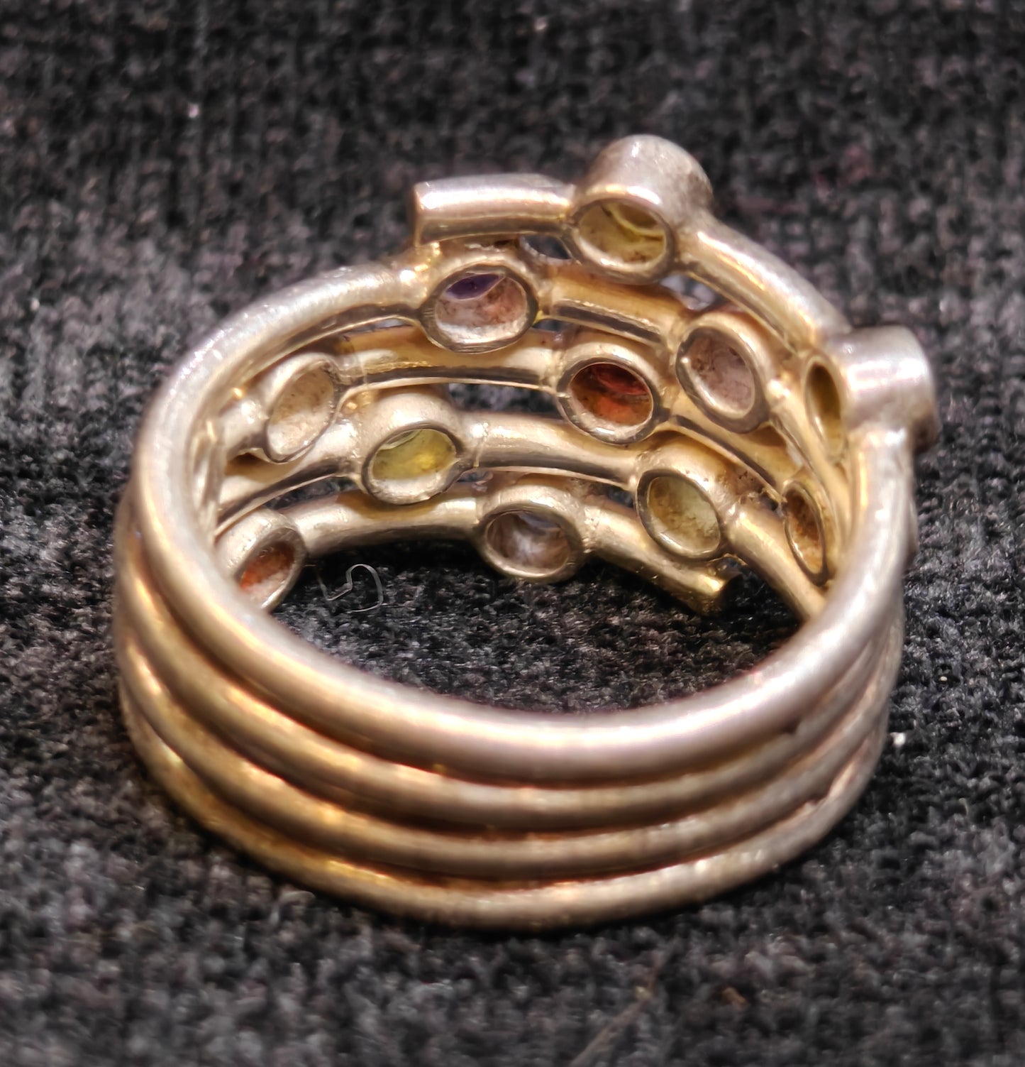 LAXMI 925 Silver Spiral Band Ring With 11 Separate Gemstone Settings - Size 7
