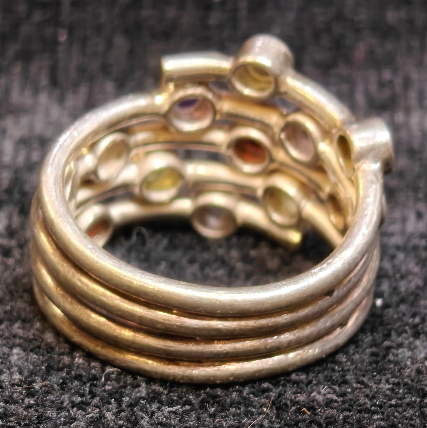 LAXMI 925 Silver Spiral Band Ring With 11 Separate Gemstone Settings - Size 7