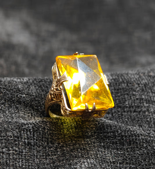 November Birthstone Topaz Ring Flower Filigree Setting Sterling Silver