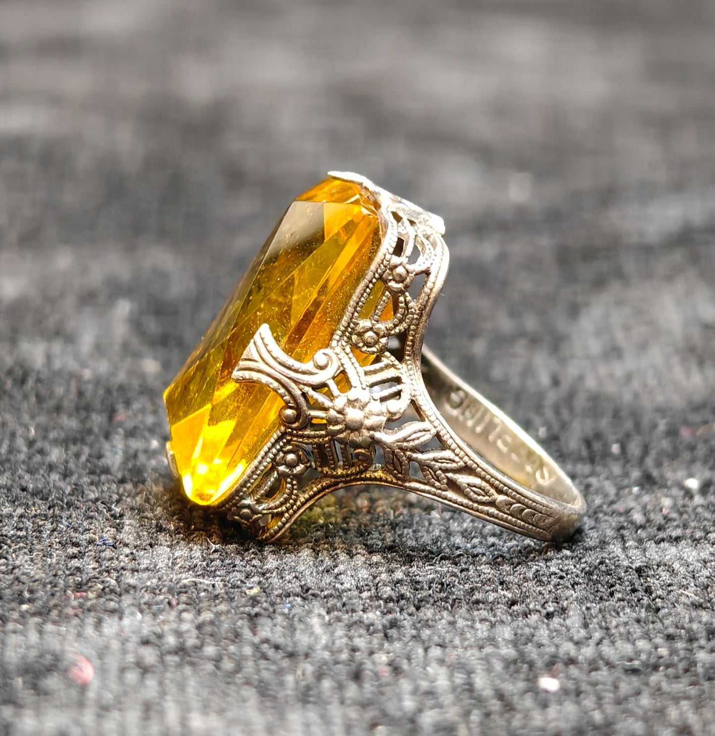 November Birthstone Topaz Ring Flower Filigree Setting Sterling Silver