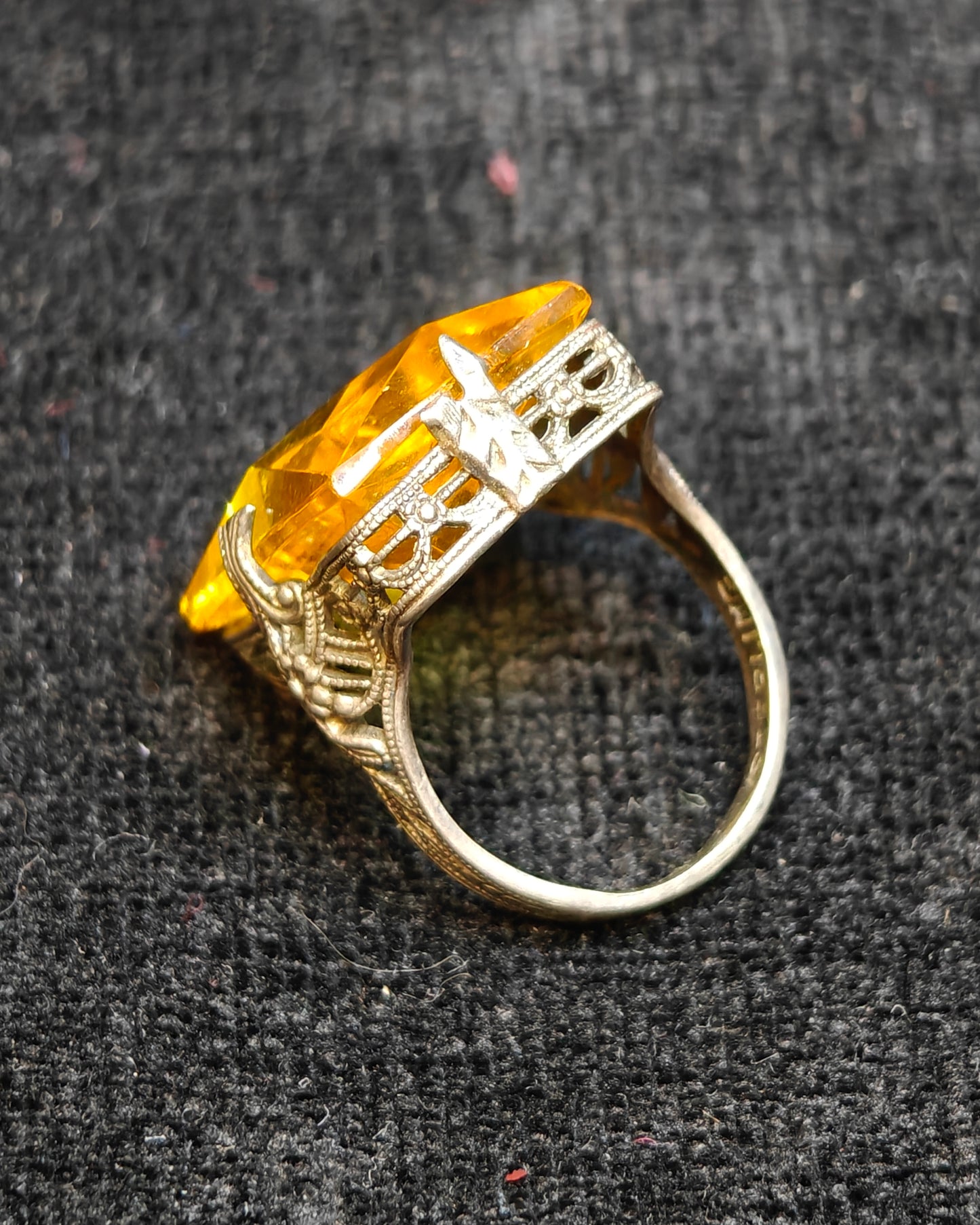 November Birthstone Topaz Ring Flower Filigree Setting Sterling Silver