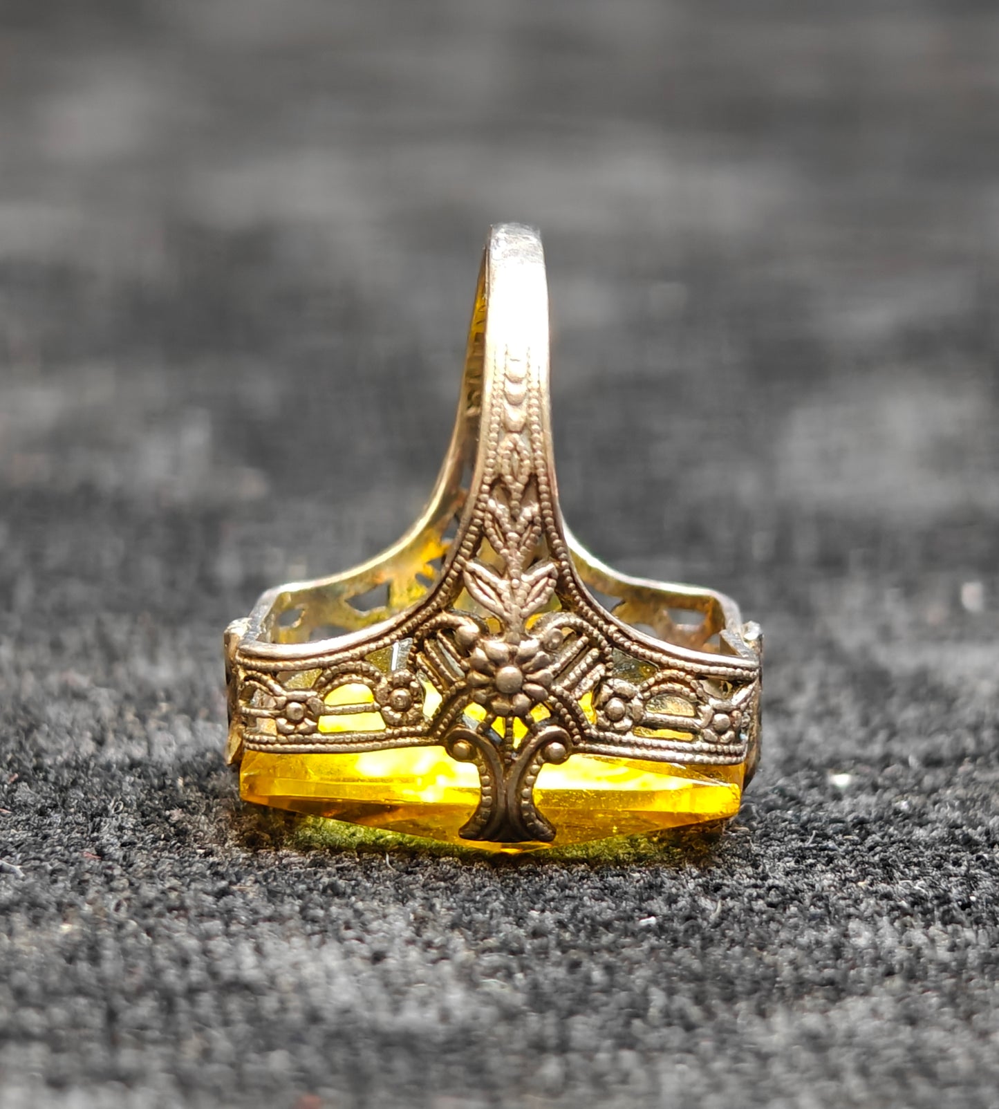 November Birthstone Topaz Ring Flower Filigree Setting Sterling Silver