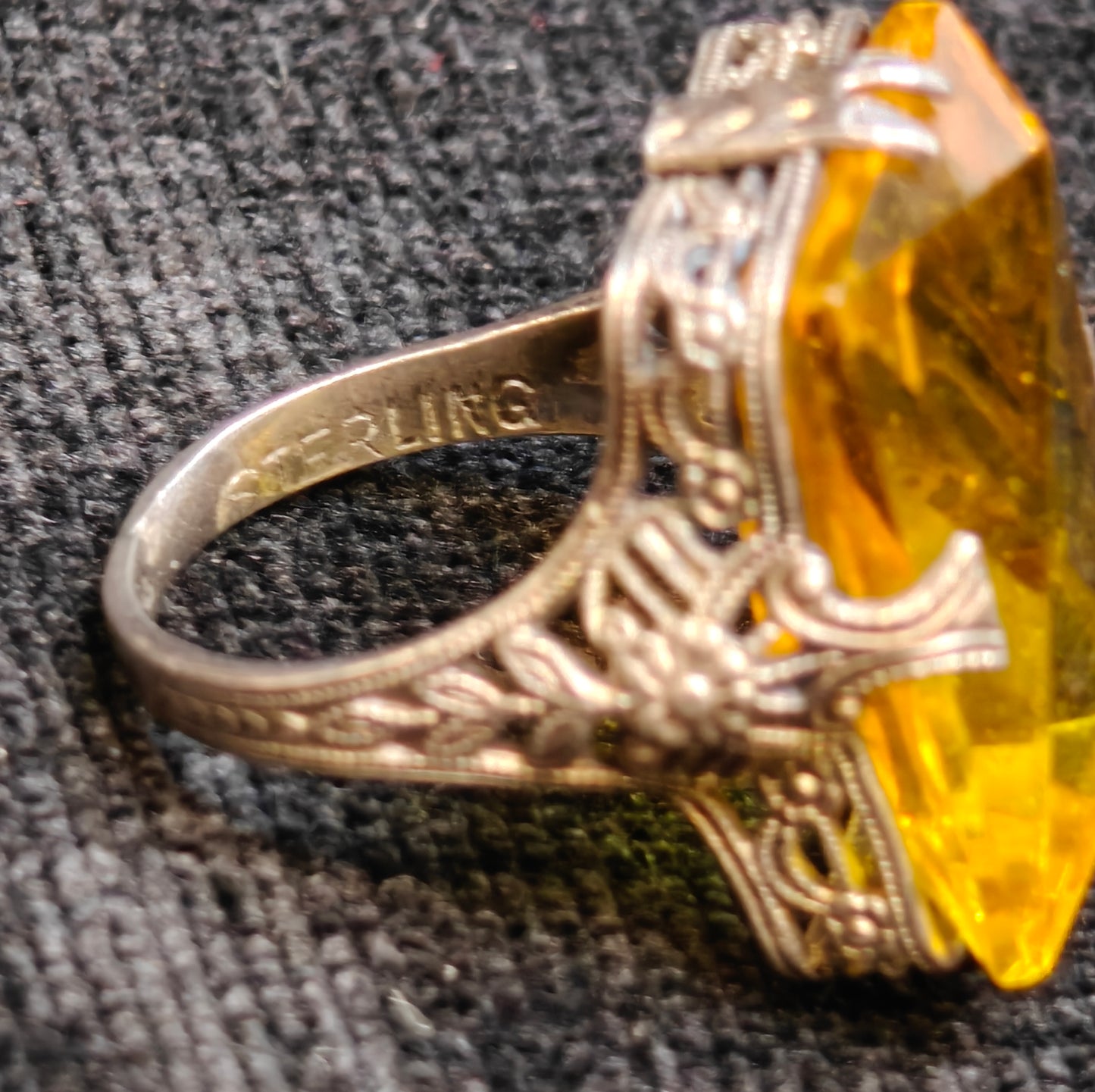 November Birthstone Topaz Ring Flower Filigree Setting Sterling Silver