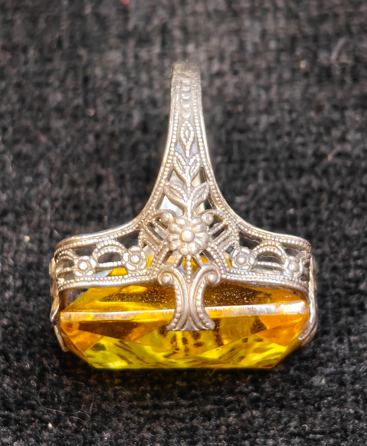 November Birthstone Topaz Ring Flower Filigree Setting Sterling Silver