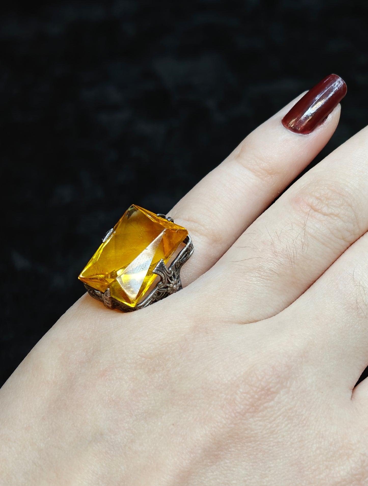 November Birthstone Topaz Ring Flower Filigree Setting Sterling Silver