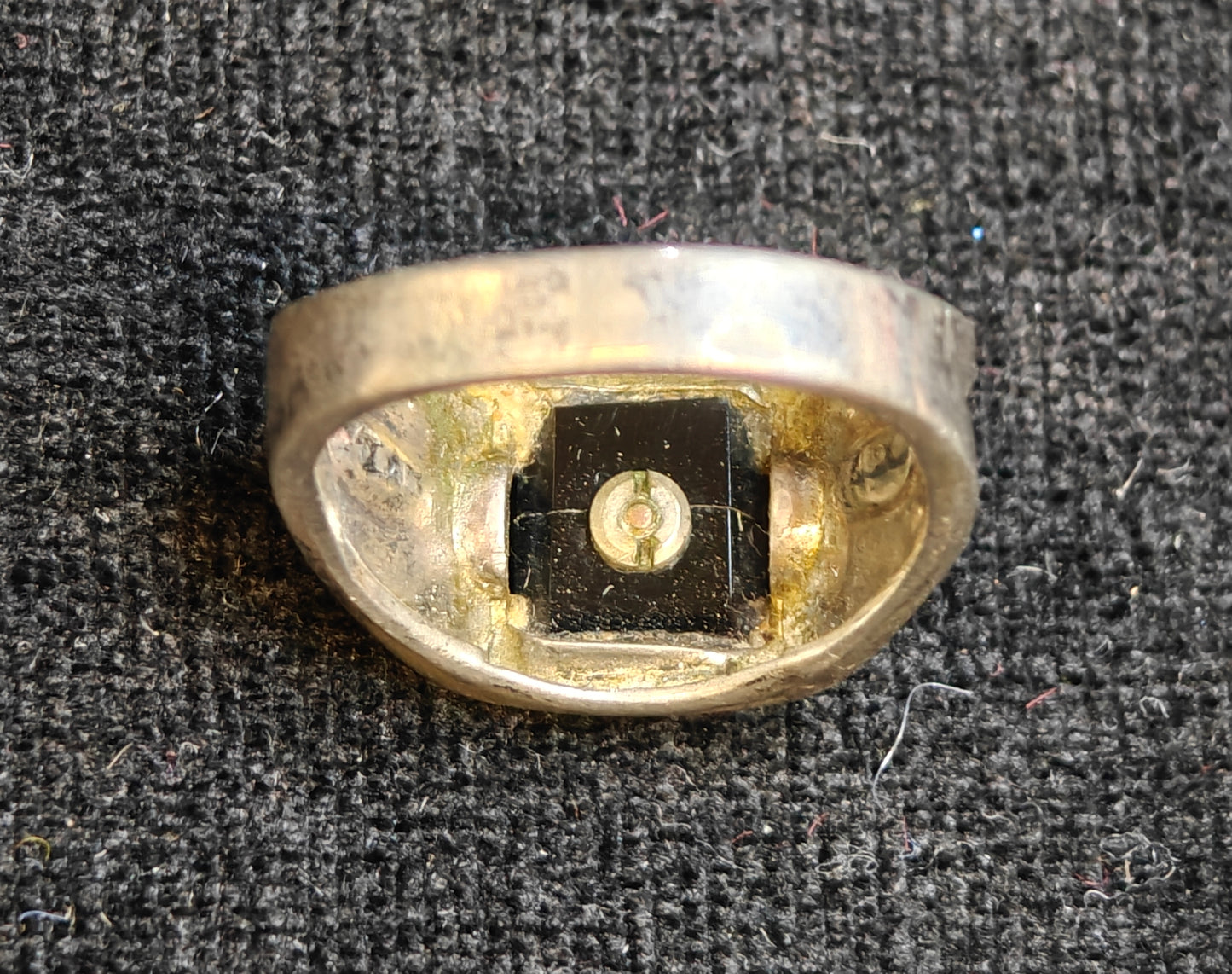 Sterling Silver Onyx Setting with Aquamarine Chip Center Setting - Size 7.5