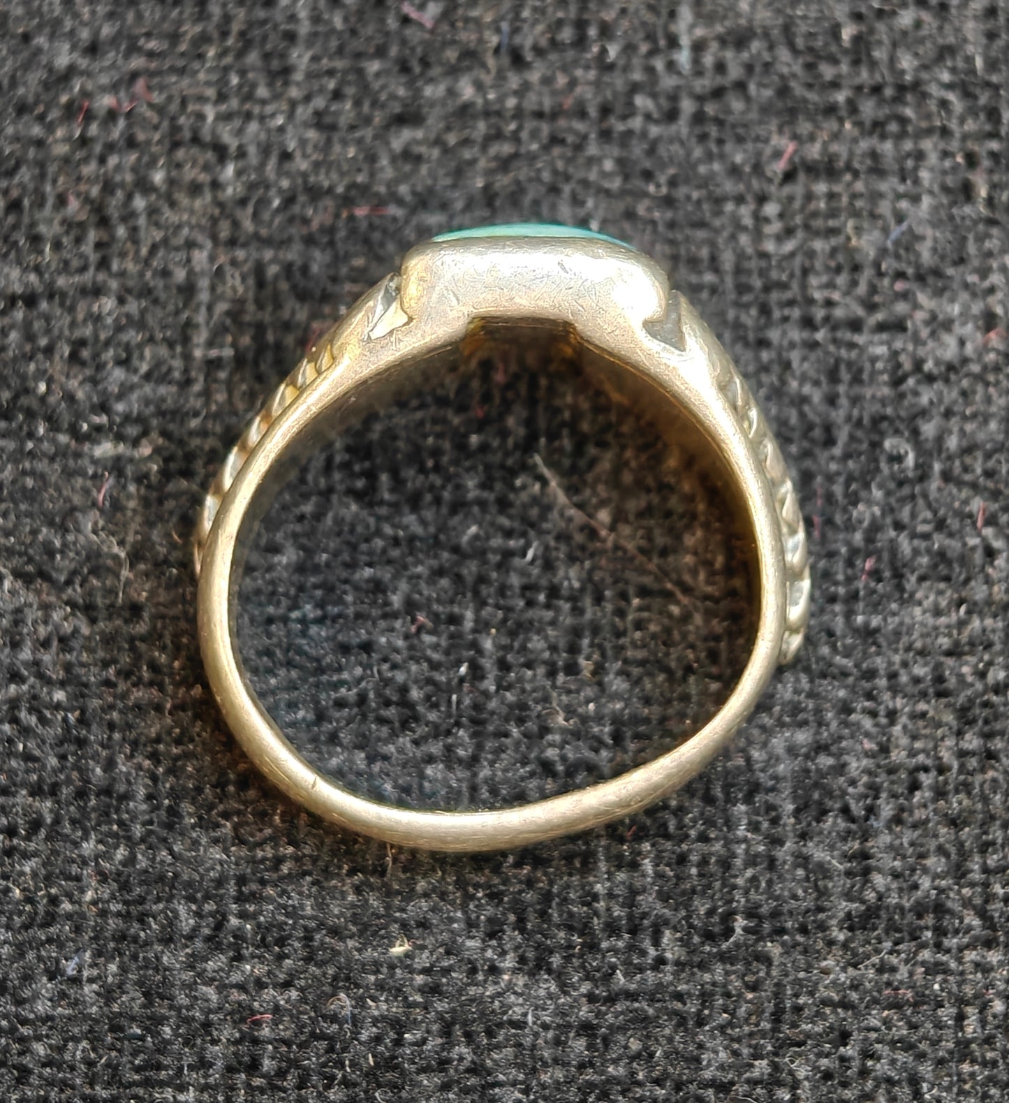 925 Silver and Turquoise Native American Trade Ring- Size 8-   Feather Figural and Flush Set Stone