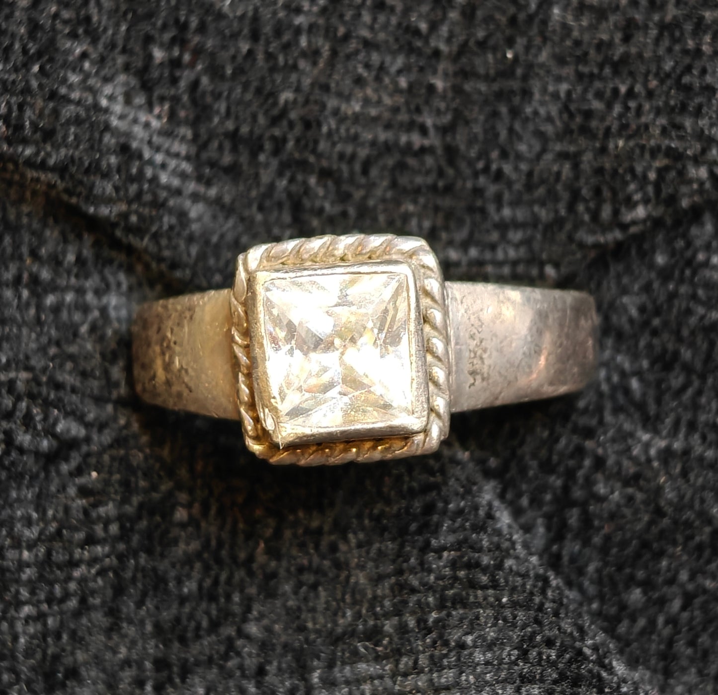 Glam Boho Fashion Cubic Zirconia Sterling Silver Rope Ring - Size 6.5